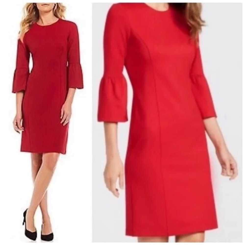 J. McLaughlin Women's Size Small Red Keaton 3/4 Bell Sleeve Bainbridge Dress